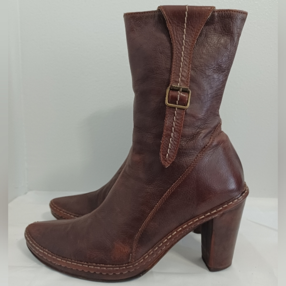 Alberto Fermani chunky heel boots Brown leather zip-up  made in Italy size39 - Picture 14 of 15